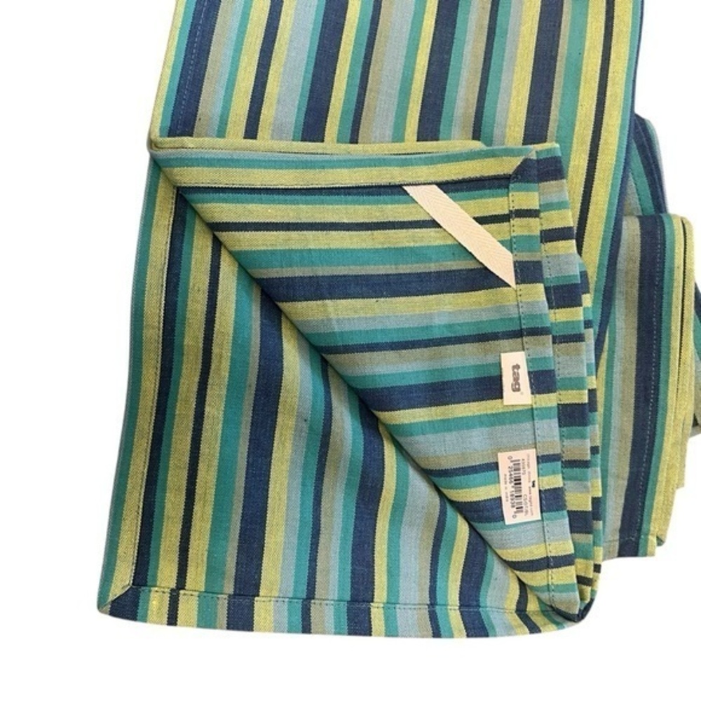 NWT Set of 4 Tag Ltd Aqua & Lime Green Cabana Stripe Cotton Dish Towels 430870